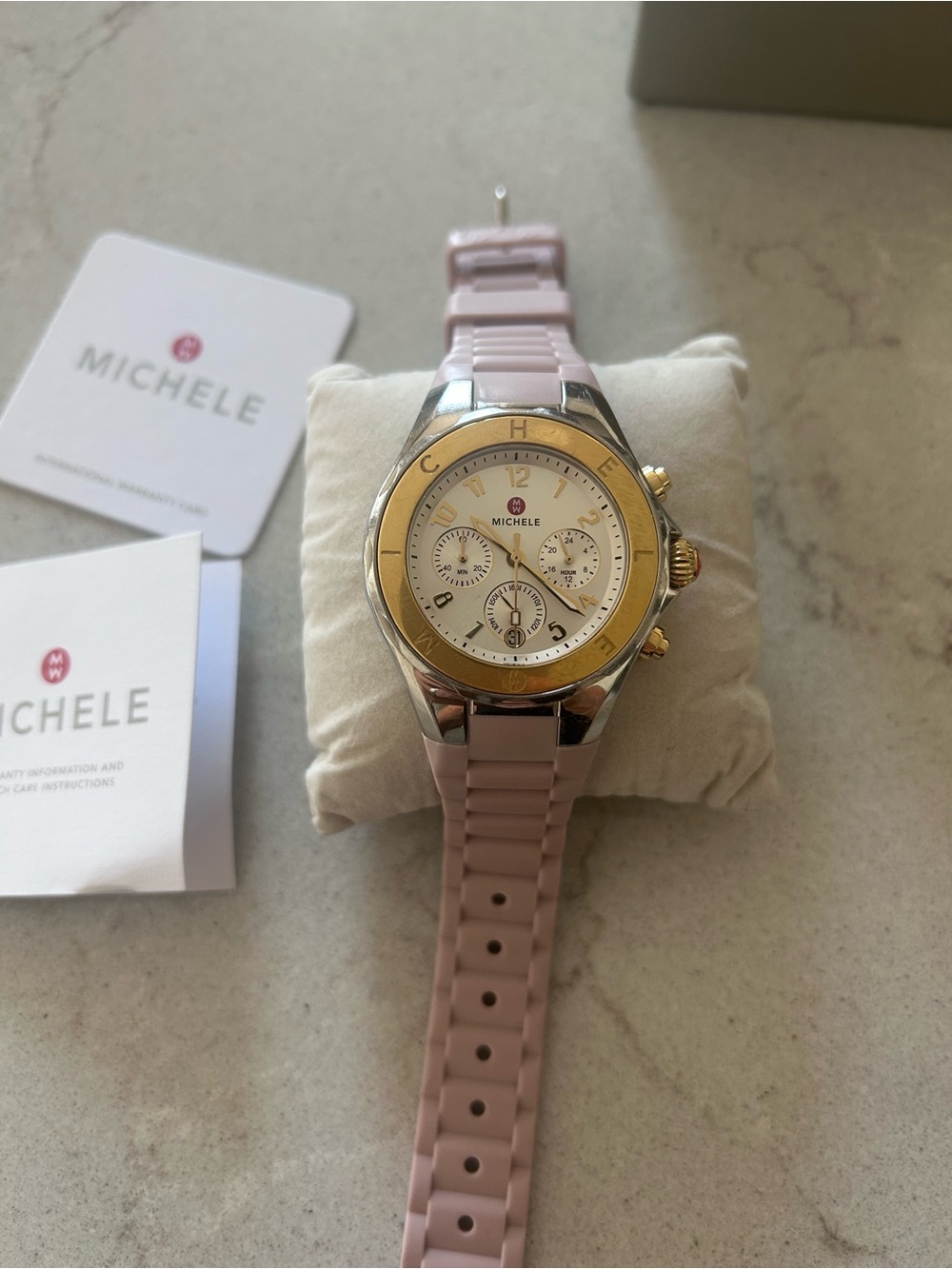 Michele Tahitian Pink and Gold Women's Chronograph Watch - Picture 2 of 8